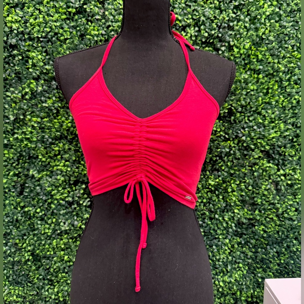 red halter crop top